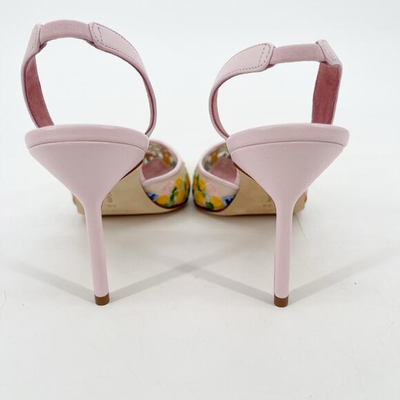 Manolo Blahnik Jardoline Pink Floral Embroidered Mesh Slingback Heels IT 36 - Picture 11 of 14